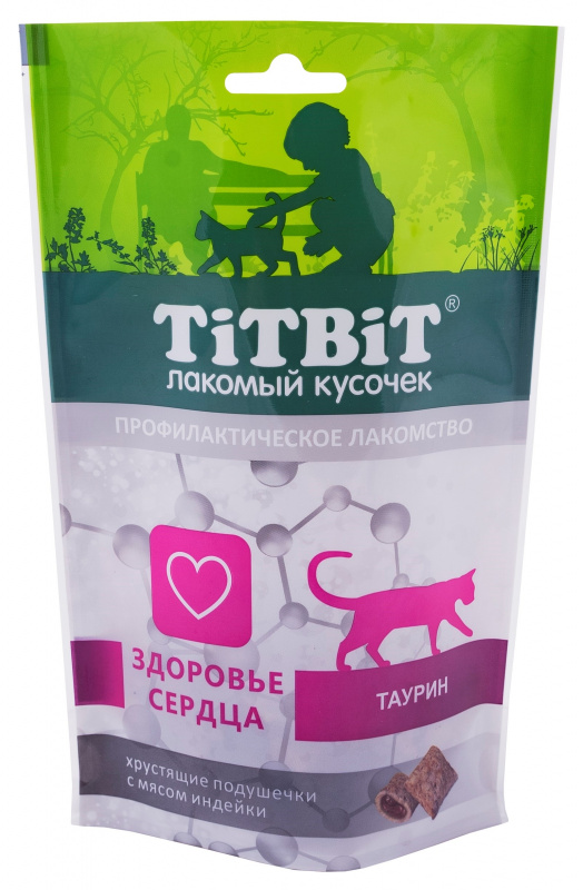 Подушечки хрустящие для кошек Титбит здоровье сердца 60 г с мясом индейки