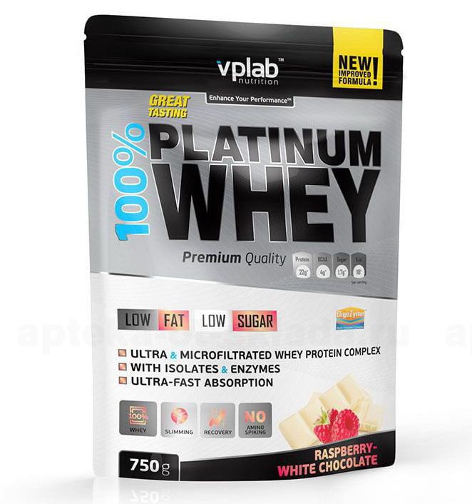 100% Platinum Whey со вкусом малина-белый шоколад 750г пакет N 1