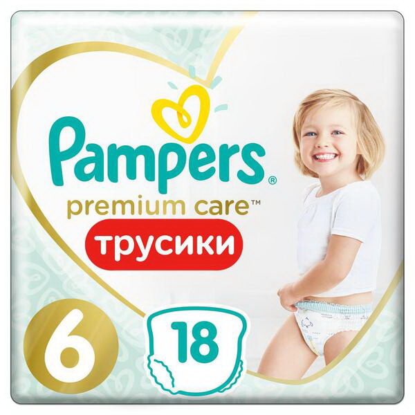 Подгузники-трусики Pampers Premium Care Pants 15+кг (размер 6) N 18