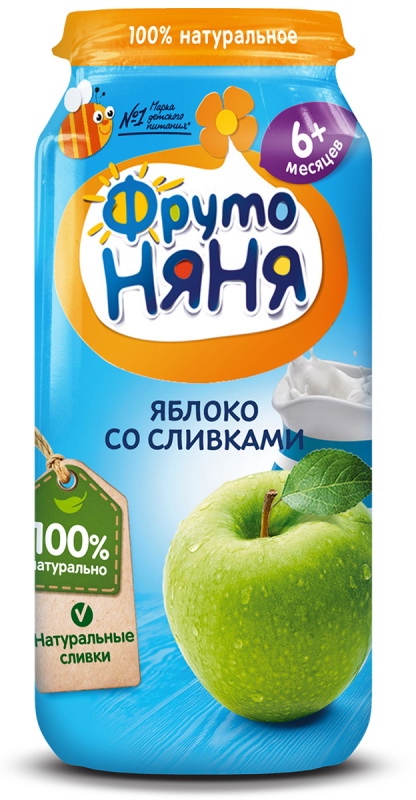 ФрутоНяня Пюре яблоко/персик/сливки/с сахаром 250г