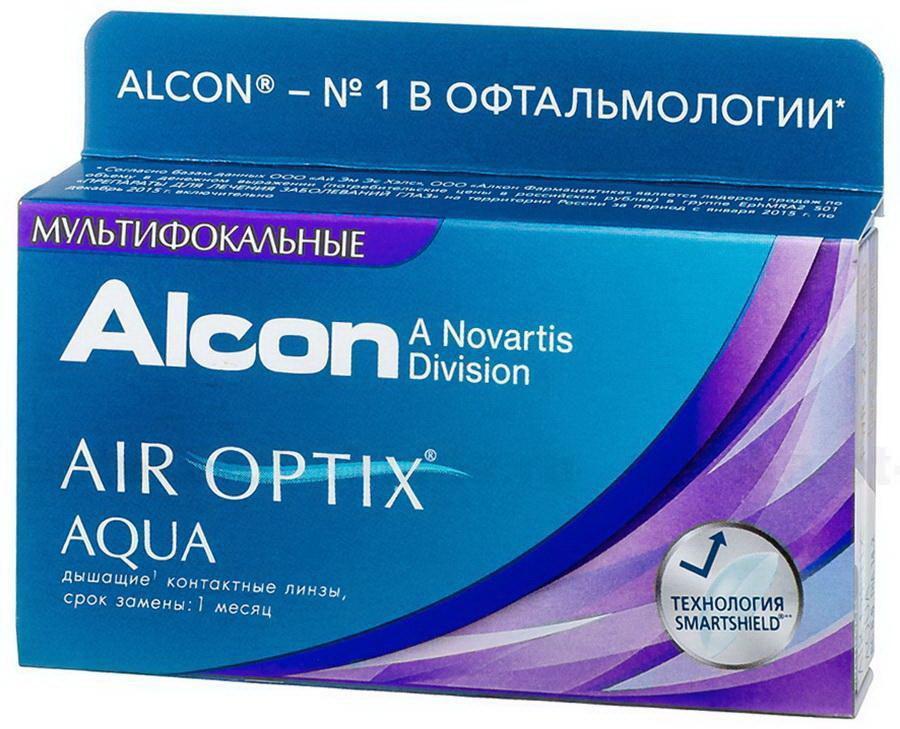 Alcon Air Optix Aqua Multifocal 30тидневные контактные линзы D 14.2/R 8.6/ +1.50 Hi N 3