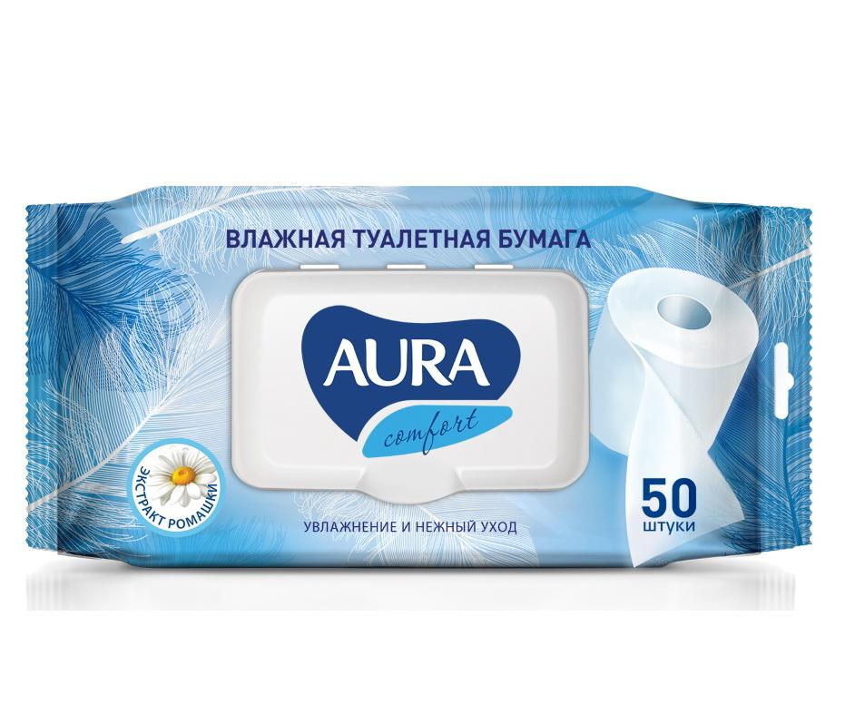 Аура ultra comfort влажная туалетная бумага с экстрактом ромашки N 50