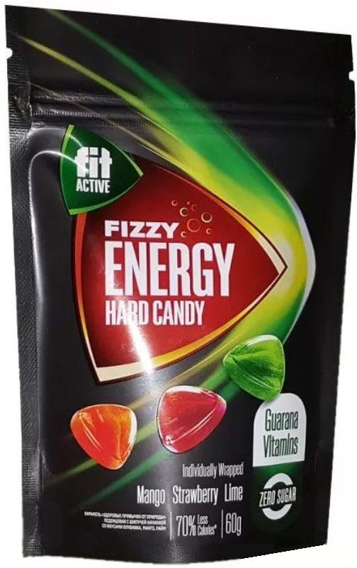 Fit Active Fizzy Energy карамель с шипучей начинкой 60г клубника/манго/лайм