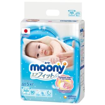 Японские подгузники Moony NewBorn до 5кг для новорожденных N 90