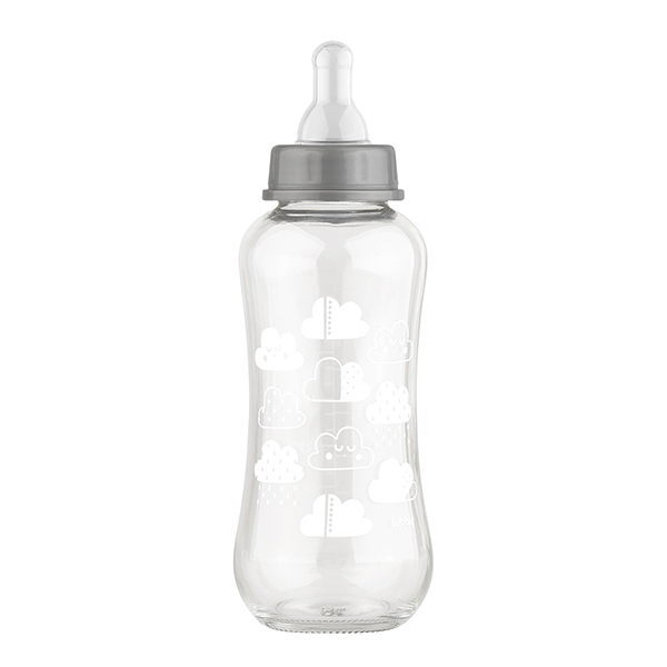 Lubby бутылочка стеклянная с силиконовой соской молочная малый поток 250мл /16031/ 0+мес