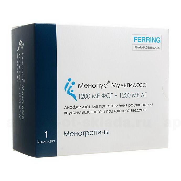 Менопур мультидоза лиоф для приг р-ра для ин 1200 МЕ ФСГ + 1200 МЕ ФСГ фл комплектN 1