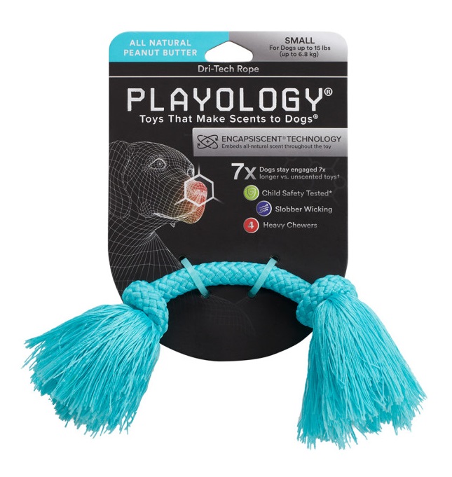 Игрушка канат жевательный для собак голубой Playology dri-tech маленький с ароматом арахиса