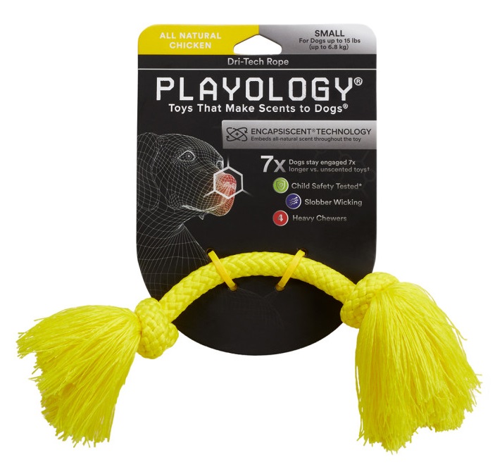 Игрушка канат жевательный для собак желтый Playology dri-tech маленький с ароматом курицы