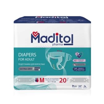 Maditol подгузники для взрослых extra dry р.M (75-110см) дышащие N 20