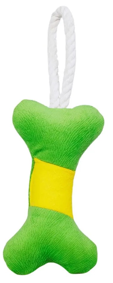 Игрушка косточка с канатом для собак мелких и средних пород зеленая с желтым Mr.kranch 31х9х4см