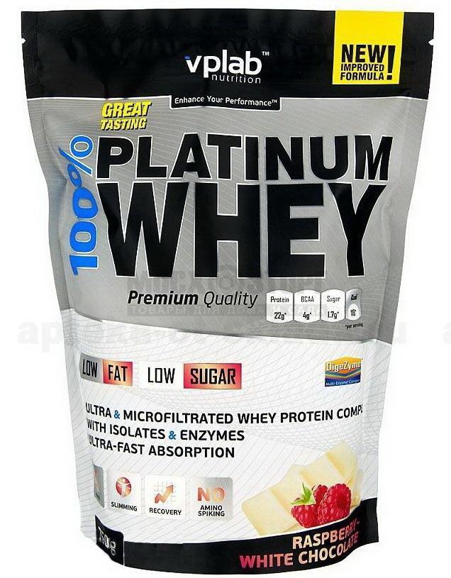 Протеин 100% Platinum Whey со вкусом малина-белый шоколад 750г пакет