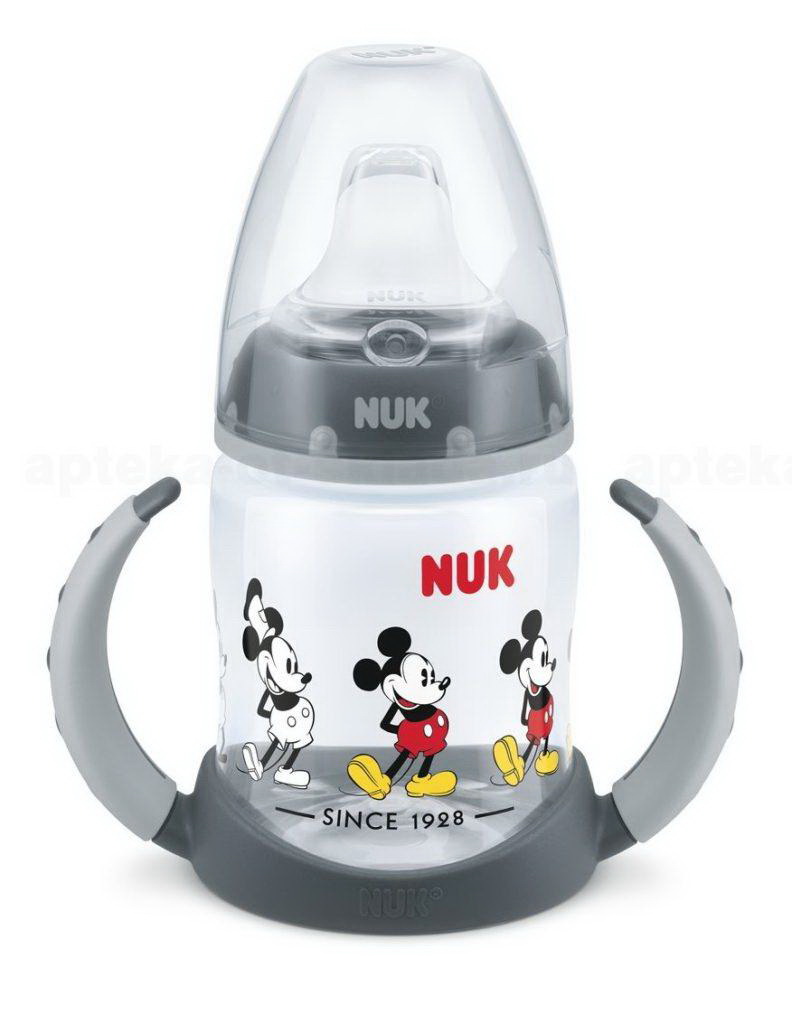 Nuk First Choice обучающая бутылочка с насадкой для питья и ручками Микки Маус красная 6-18мес 150мл