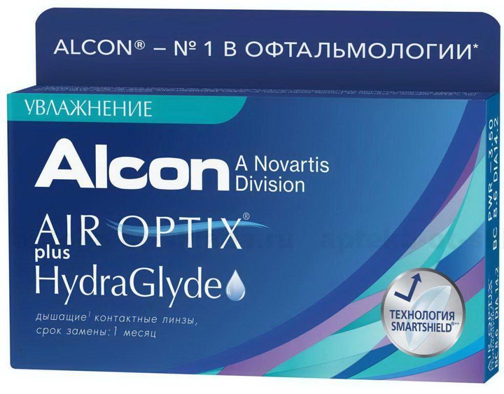 Alcon Air Optix plus HydraGlyde 30тидневные контактные линзы D 14.2/R 8.6/ -4.25 N 3
