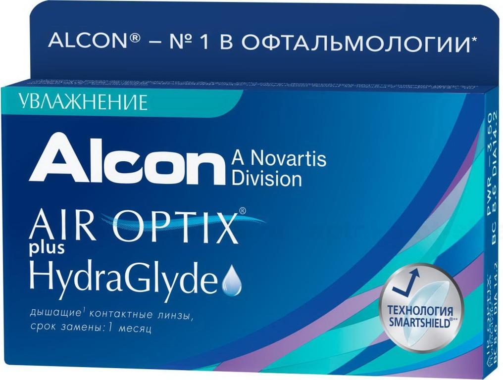 Alcon Air Optix plus HydraGlyde 30тидневные контактные линзы D 14.2/R 8.6/ -10.50 N 3