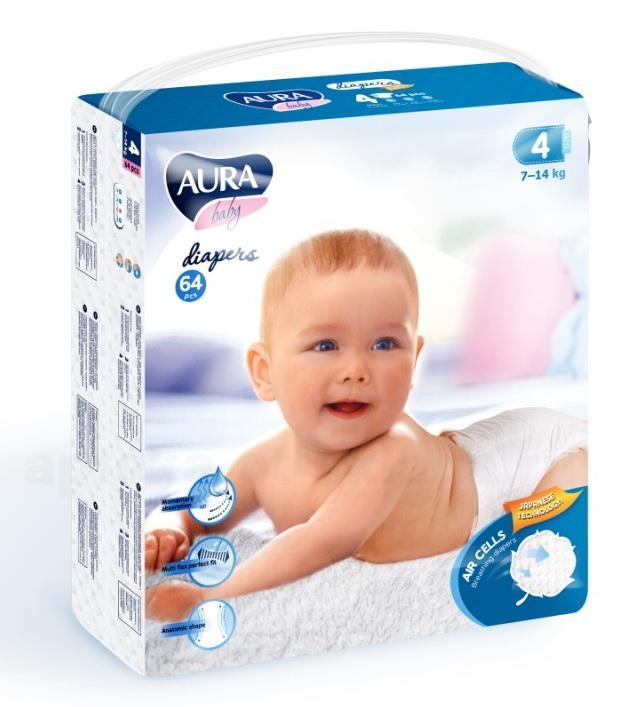 Аура baby diapers подгузники детские (размер 4) 7-14кг N 64