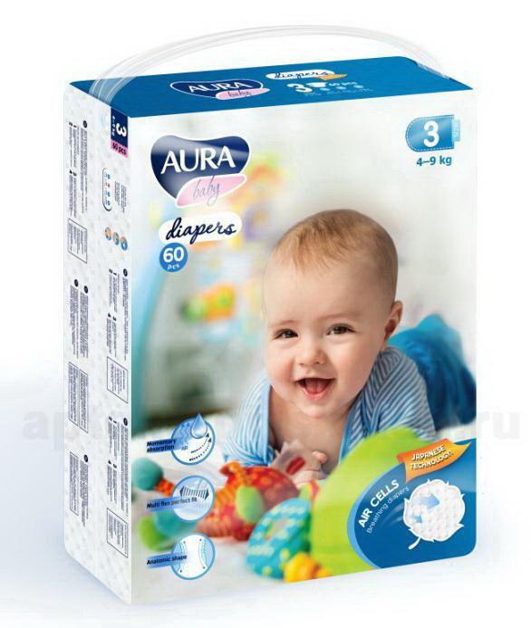 Аура baby diapers подгузники детские (размер 3) 4-9кг N 60
