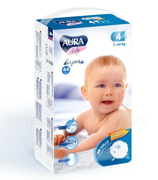 Аура baby diapers подгузники детские (размер 4) 7-14кг N 44