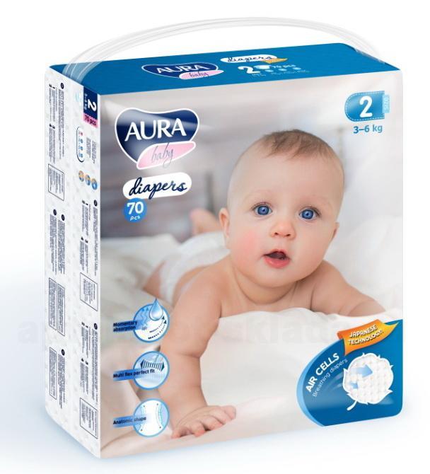 Аура baby diapers подгузники детские (размер 2) 3-6кг N 70