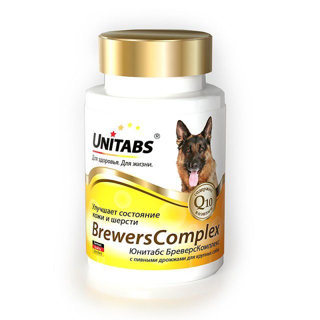 Unitabs таб для крупных собак n100 brewerscomplex кожа и шерсть с q10 и пивными дрожжами
