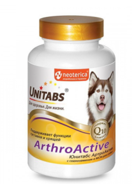 Unitabs таб для собак n200 arthroactive поддерживает функции суставов и костей с глюкозамином мсм q10
