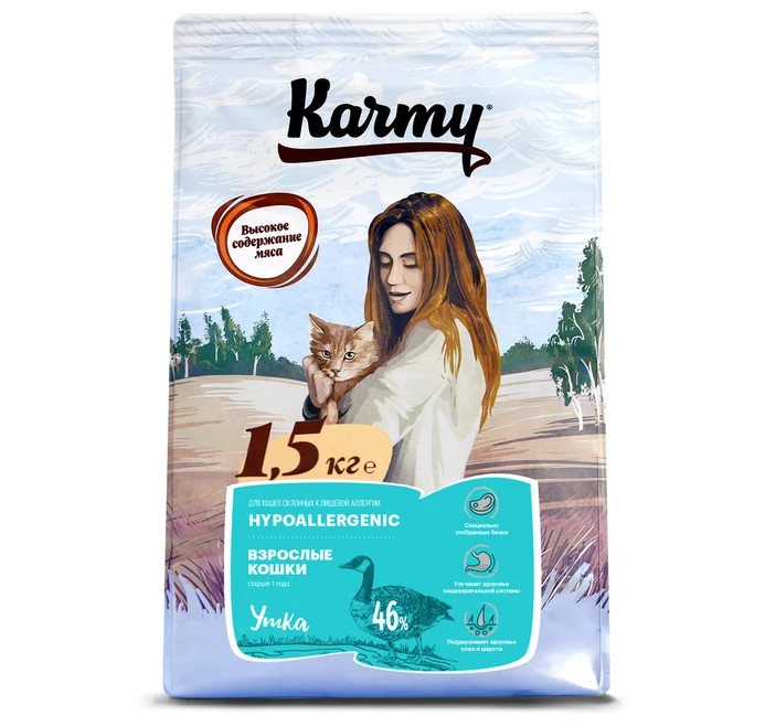 Корм гипоаллергенный для кошек Karmy hyppoallergenic 1.5 кг утка