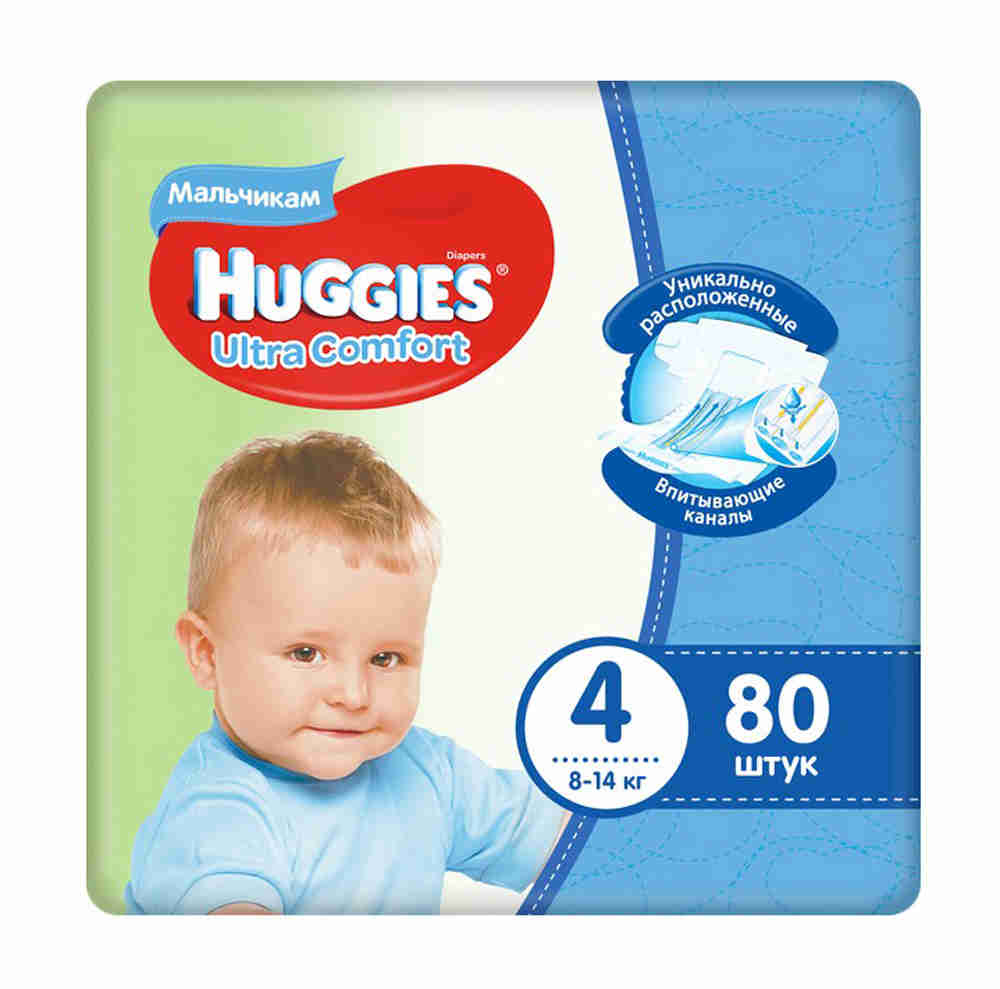 Подгузники Huggies ultra comfort для мальчиков (размер 4) 8-14 кг N 80