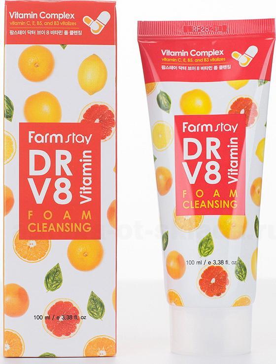FarmStay DR-V8 пенка для лица очищающая с комплексом витаминов 100мл