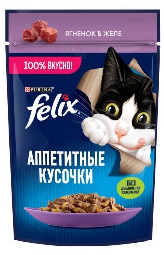Корм для кошек Felix аппетитные кусочки 75 г пауч ягненок в желе