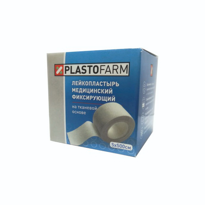 Plastofarm лейкопластырь медицинский фиксирующий тканевая основа 5х500см