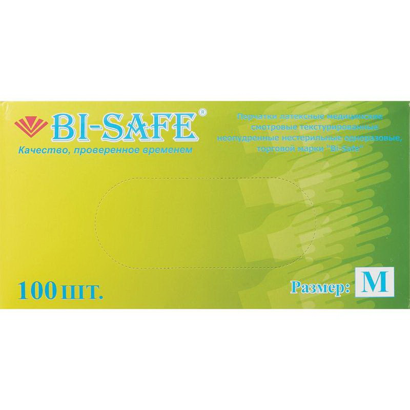 Bi-safe перчатки латексные смотровые текстурир нестерильн р М N 100