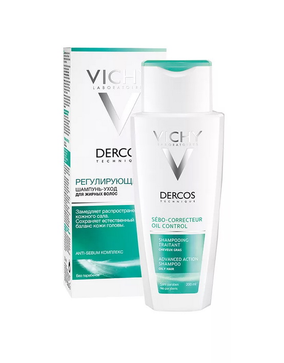 Vichy Dercos шампунь-уход 200мл регулирующий для жирных волос