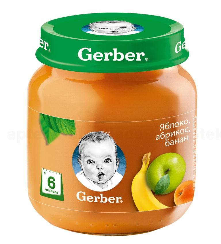 Gerber пюре фруктовое яблоко/абрикос/банан 130г 6+мес