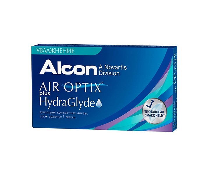 Alcon Air Optix plus HydraGlyde 30тидневные контактные линзы D 14.2/R 8.6/ -5.50 N 3