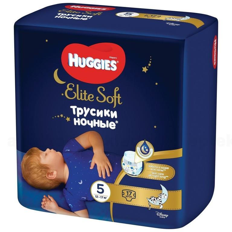 Подгузники-трусики Huggies Elite Soft ночные р-р.5 (12-17кг) N 17