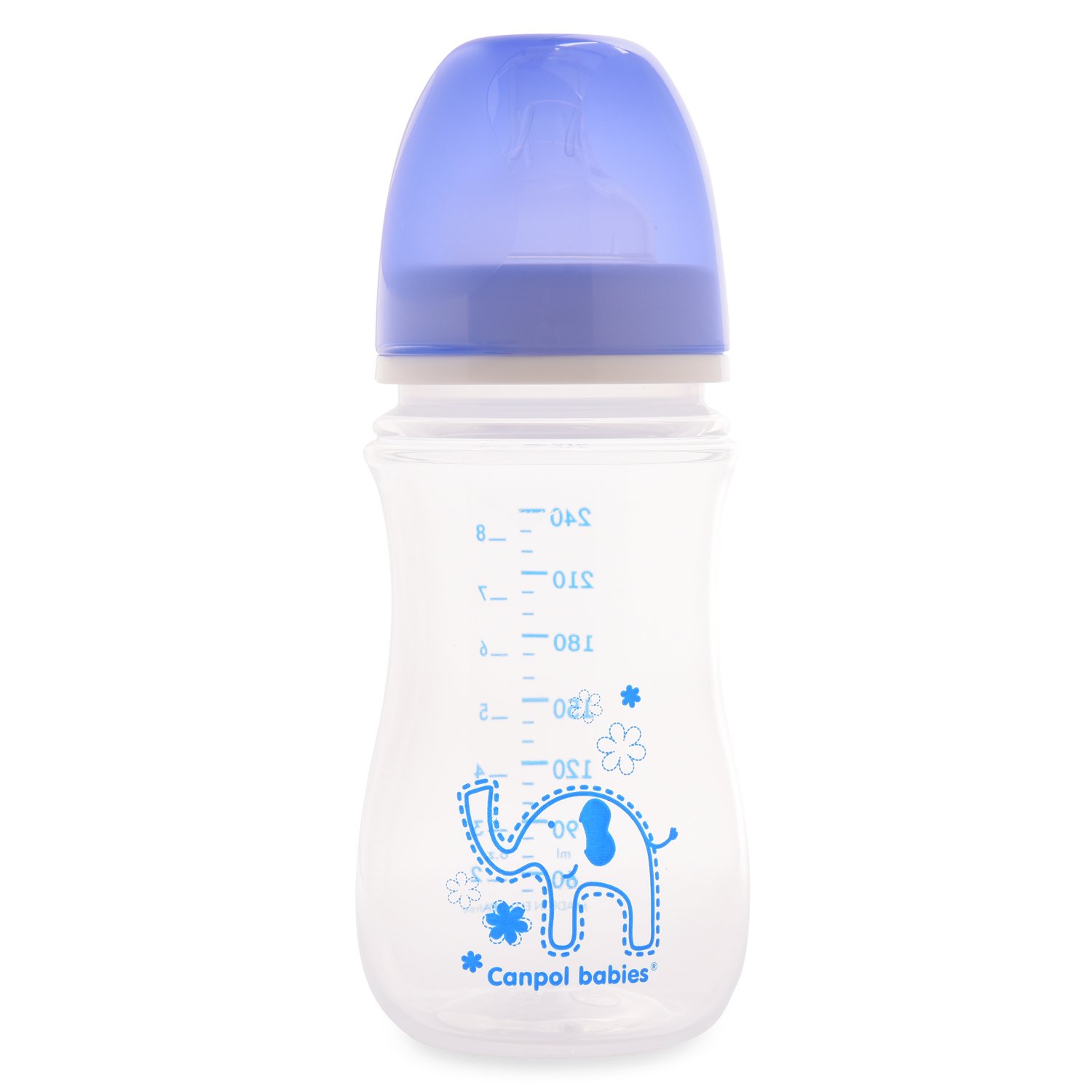 Canpol babies бутылочка антиколиковая силиконовая соска широкое горлышко 3мес Animals синяя 240 мл (250930092)