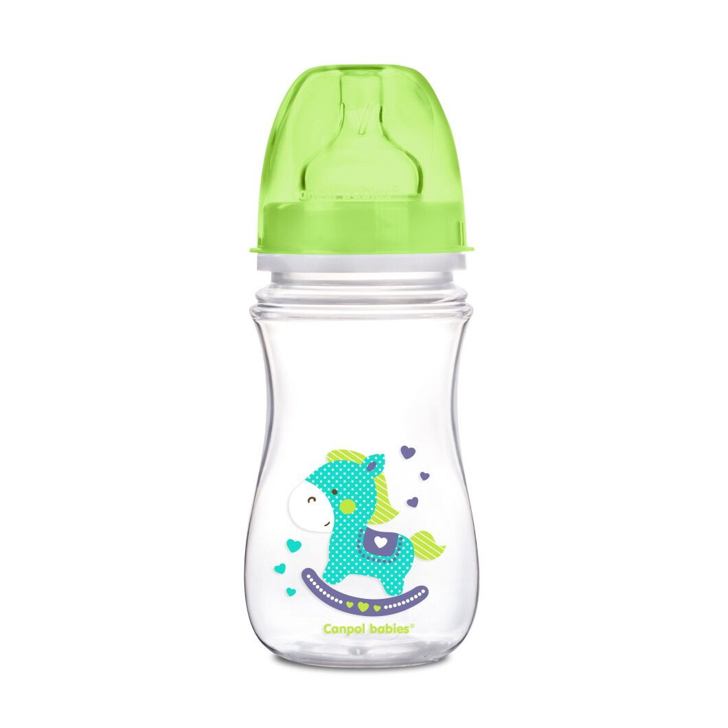 Canpol babies бутылочка антиколиковая силиконовая соска широкое горлышко 3мес Animals зеленая 240 мл (250930093)