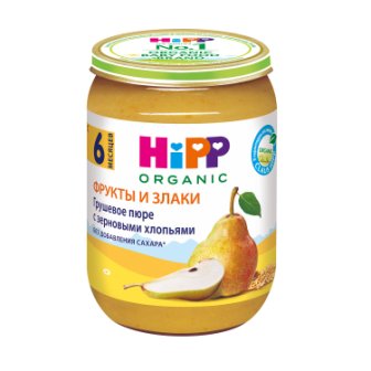 Hipp organic фрукты и злаки грушевое пюре с зерновыми хлопьями без сахара 6+месяцев 190г