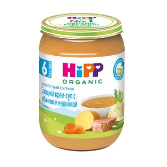 Hipp organic овощной крем-суп с кабачком и индейкой с омега-3 6+месяцев 190г