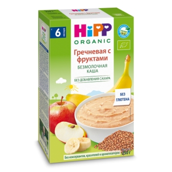 Hipp organic безмолочная гречневая каша с фруктами без глютена без сахара 6+месяцев 250г