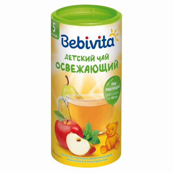 Bebivita детский чай освежающий с яблоком и грушей 5+месяцев 200г