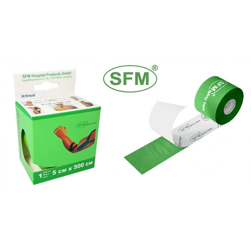 SFM-Plaster лента кинезиологическая на хлопковой основе зеленая рулон 5x500см