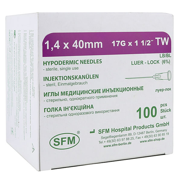 SFM иглы медицинские инъекционные 1,4 х 40 мм  (17G)  N 100
