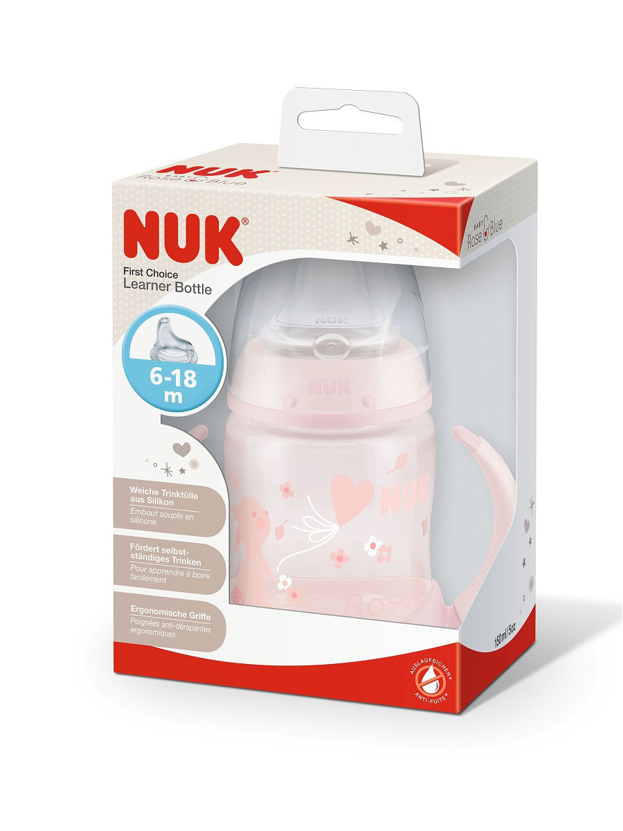 Nuk First Choice обучающая бутылочка с силиконовой соской 6-18мес 150мл Nuk First Choice+ Baby Rose б