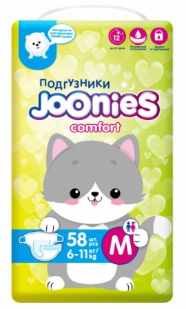 Joonies comfort подгузники детские размер M (6-11 кг) N 58