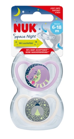 Nuk Space Night соска-пустышка ортодонтическая силиконовая Кошка для девочки 6-18мес размер 2 /10736621/ N 2