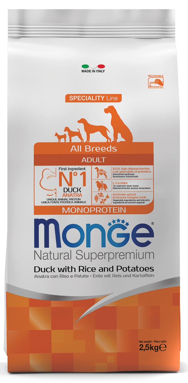 Корм для собак всех пород Monge dog speciality line 2.5 кг утка с рисом и картофелем