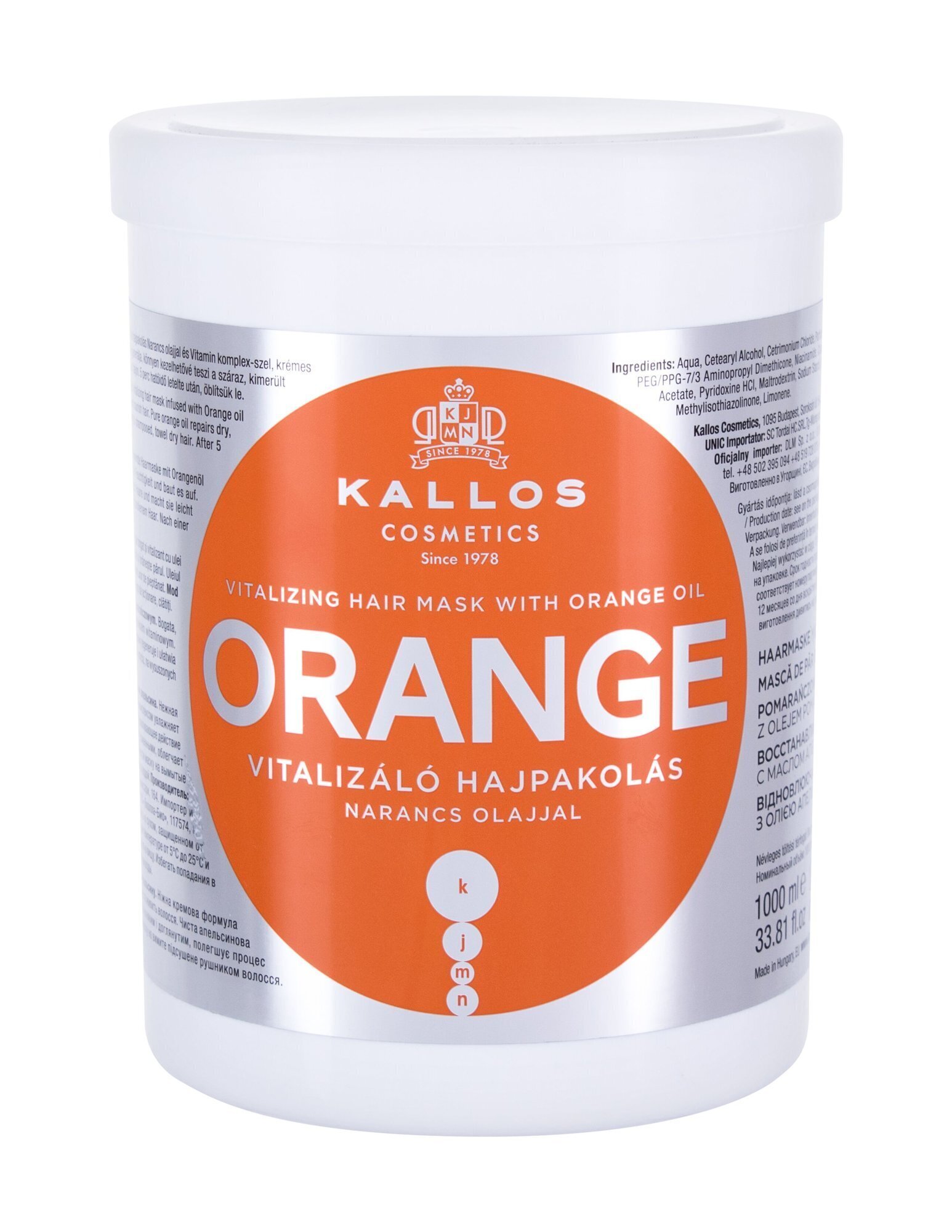 Kallos KJMN восстанавливающая маска для волос с маслом апельсина 1000мл