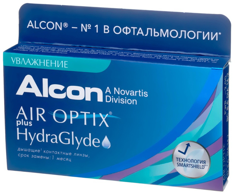 Alcon Air Optix plus HydraGlyde 30тидневные контактные линзы D 14.2/R 8.6/ -3.50 N 6