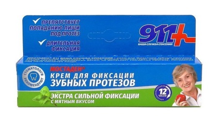911 Мостаден крем для фиксации зубных протезов экстрасильной фиксации мятный вкус 40мл