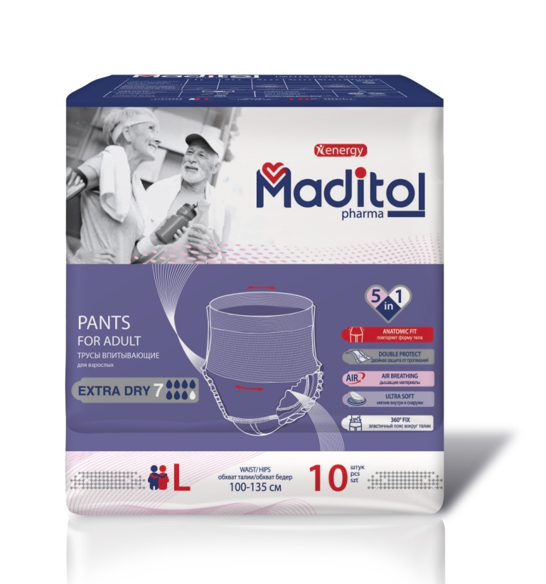 Maditol трусы для взрослых впитывающие extra dry7 р.L (100-135см) N 10